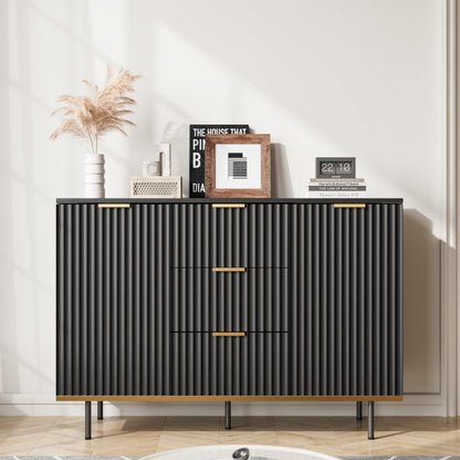 Buffets & Sideboards, Fluted Sideboard Cabinet, 2 Door 3 Drawer Design, Acceent Black Sideboard - Elegant Cabinet Ideal for Dining Room and Kitchen Storage 47.2 inch