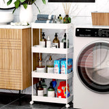 SPACEKEEPER Storage Cart, 4-Tier Mobile Shelving Unit, Bathroom Rolling Cart Utility Storage Organizer Shelf for Kitchen Living Room Bathroom Laundry Room & Dressers, White SPACEKEEPER