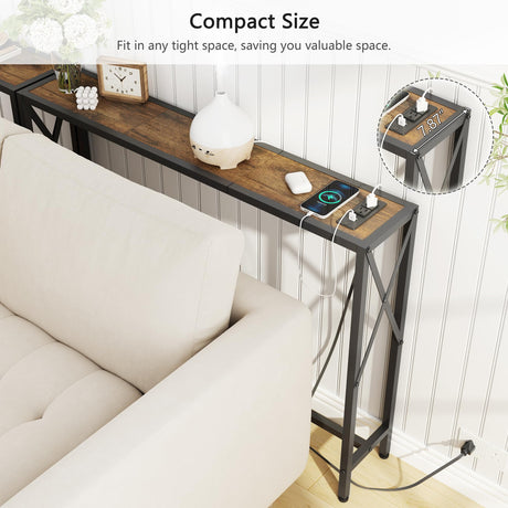 Gewudraw Console Table with 2 AC Oulets & 2 USB Ports, 41.8" Narrow Sofa Table, Entryway Table, Industrial Sofa Table for Hallway, Living Room, Bedroom, Long Console Table, 6.5 Feet Power Cord Gewudraw
