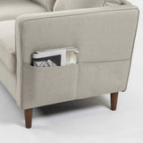 Mellow HANA Modern Linen Fabric Loveseat / Sofa / Couch with Armrest Pockets, Sand Grey Mellow