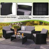 KROFEM 4 Pieces Patio Conversation Set, Outside Rattan Sectional Sofa, Cushioned Furniture Set, Wicker Sofa Ideal for Garden, Porch, Backyard, Black Color Rattan and Light Grey Cushion KROFEM