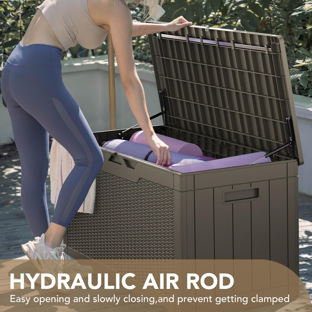 Devoko 100 Gallon Waterproof Resin Deck Box with Lockable Lid and Stylish Rattan Design for Indoor and Outdoor Storage Devoko