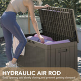 Devoko 100 Gallon Waterproof Resin Deck Box with Lockable Lid and Stylish Rattan Design for Indoor and Outdoor Storage Devoko