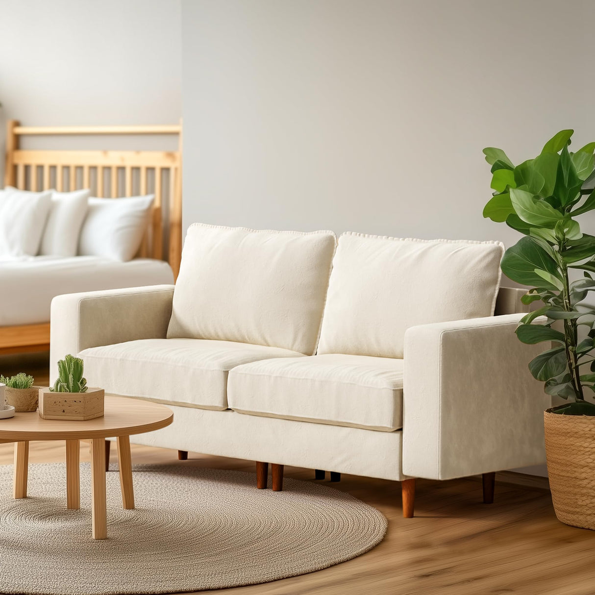 Pamapic 66“ Loveseat Sofa,2 Seater Love seat Couch,Comfy Dutch Velvet Cushion,Deep Love Seat,Removable Washable Loveseat,Modern Love Seat Couches for Living Room,Bedroom, Apartment,Loft,Cream Pamapic