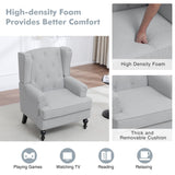 choairy Accent Chair for Living Room, Mid Century Modern Wingback Chair, Upholstered Fabric Armchair with High Back and Vintage Legs, Comfy Single Sofa Side Reading Chairs for Bedroom, Light Grey choairy