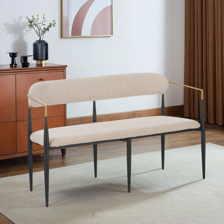 Christopher Knight Home Names Modern Metal Loveseat, Living Room Fabric Upholstered Settee, Curved Open Backrest 2-Seater Sofa, Cozy Couch for Bedroom, Apartment, Home Office, Black+ Gold + Beige Christopher Knight Home