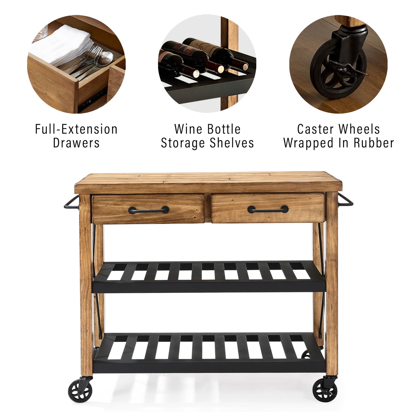 Crosley Furniture Roots Rack Industrial Rolling Kitchen Cart, Natural - WoodArtSupply