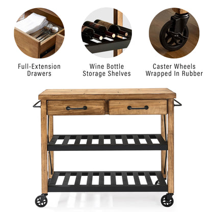 Crosley Furniture Roots Rack Industrial Rolling Kitchen Cart, Natural - WoodArtSupply