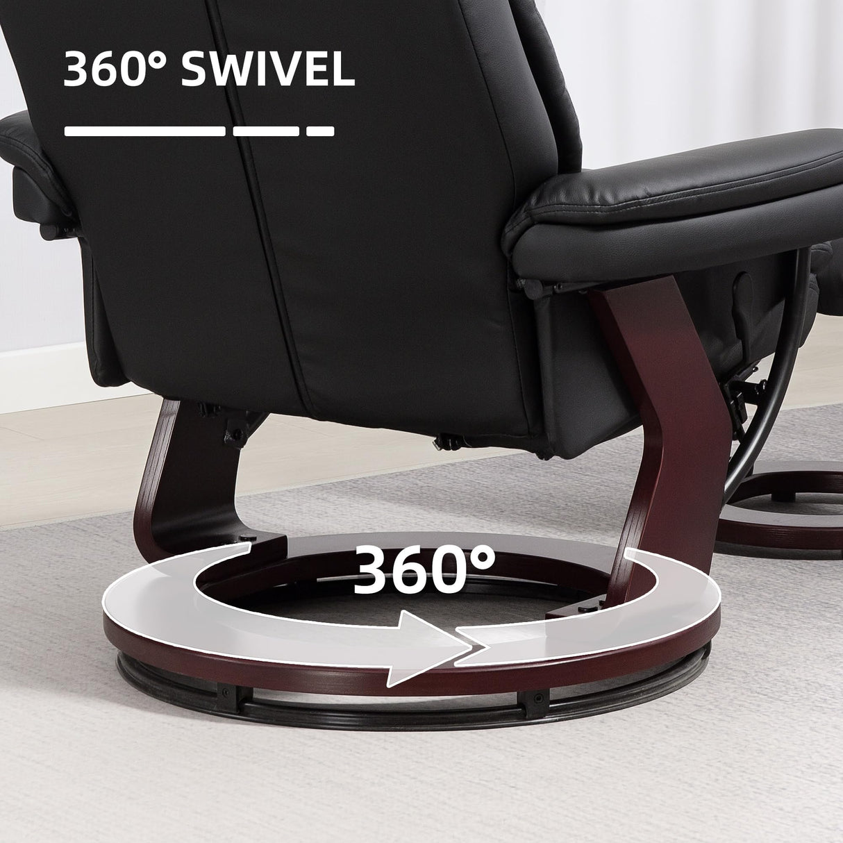 HOMCOM Recliner Chair with Ottoman, PU Leather Swivel Recliner with Comfy Footrest, Upholstered Adjustable Living Room Chair and Ottoman Set, Black HOMCOM