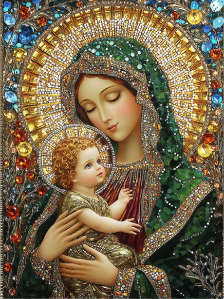 5D Diamond Art Kits for Adults Beginners,Holy Mother and Son DIY Full Round Drill Diamond Painting Kits, Paint by Diamonds Dots Gem Art Easy,Home Wall Decor 12X16 Inch Acelii