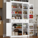 71" Tall Kitchen Cabinet Pantry Storage,Modern Kitchen Hutch Cabinet with Doors and Adjustable Shelves,Large Freestanding Food Pantry with 2 Drawer for Dining Room, Living Room, Hallway,White chartustriable