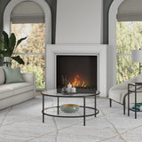 Henn&Hart 36" Wide Round Coffee Table with Glass Top in Blackened Bronze, Modern coffee tables for living room, studio apartment essentials Henn&Hart