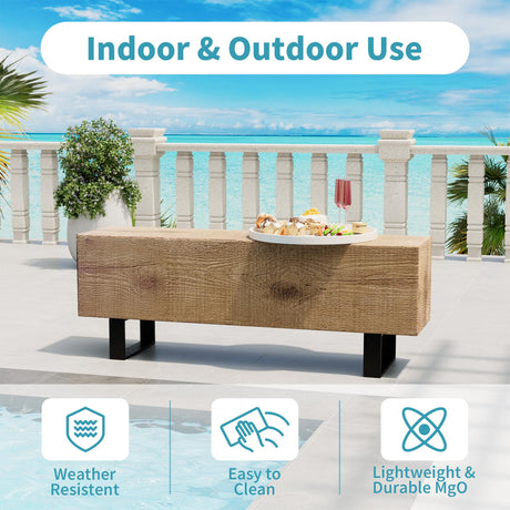 AQUILLA Modern Outdoor Bench, Faux Wooden Patio Bench, Concrete Backless Porch Bench Weatherproof, Anti-Rust Metal Legs Garden Benches for Entryway, Park, Yard (48",Light Brown) AQUILLA