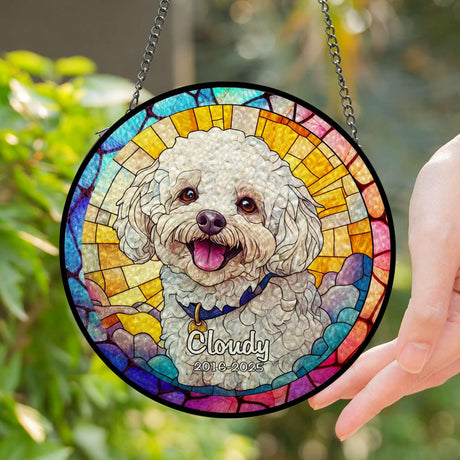 Custom Pet Portrait Stained Glass Suncatcher – Personalized Dog Memorial Ornament, Pet Loss Remembrance Gift, Window Hanging, Bereavement Keepsake, Home Decor Noni