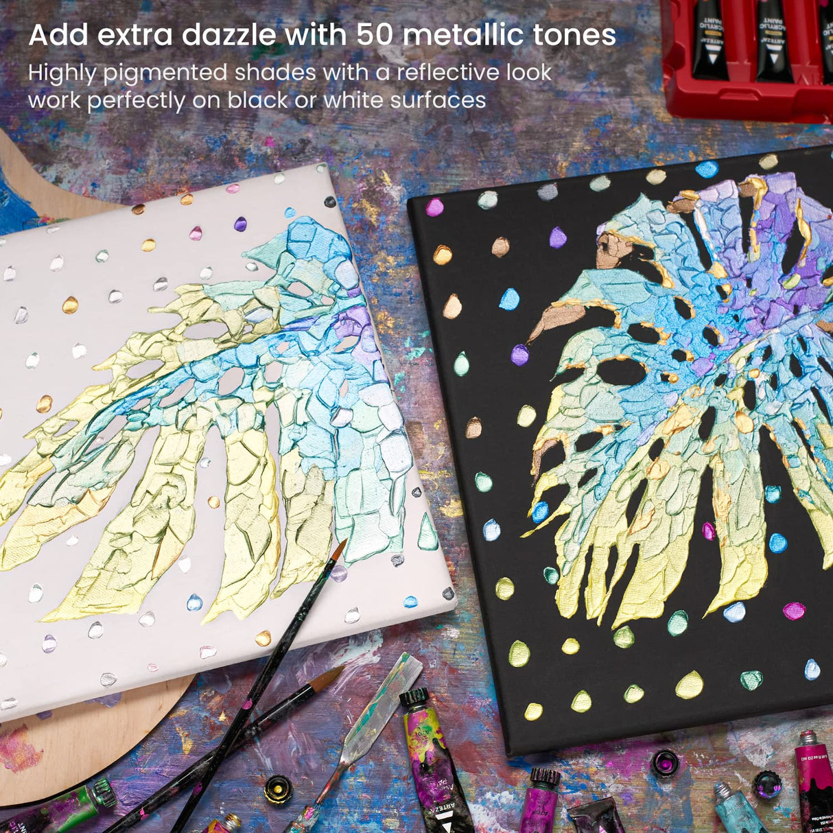 Arteza Metallic Acrylic Paint Set, 50 Colors, 0.41 fl oz/12ml Tubes of Craft Paint, Heavy-Body, Colorful Addition to Your Art Supplies ARTEZA