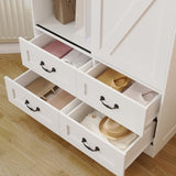 IRONCK Armoire Wardrobe Closet with 4 Drawers,71" Wardrobe Cabinet with Sliding Barn Doors, Tall Clothing Storage Cabinet with Hanging Rod and Shelves for Bedroom, White IRONCK