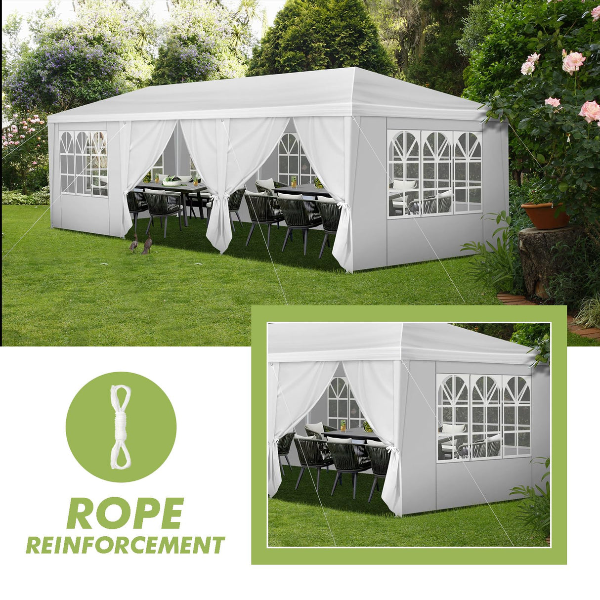 Hnndlra Party Tent 10'x30', Upgraded Galvanized Tents Outdoor Wedding Tent for Parties, Outdoor Carport Party Canopy Tent with 8 Removable Sidewalls, for Wedding Birthday Graduation Event Hnndlra