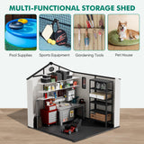 INTER HUT 8x6 Resin Outdoor Storage Shed with Floor, Plastic Tool Shed for Gardening, Patio, and Deck, White/Gray INTER HUT