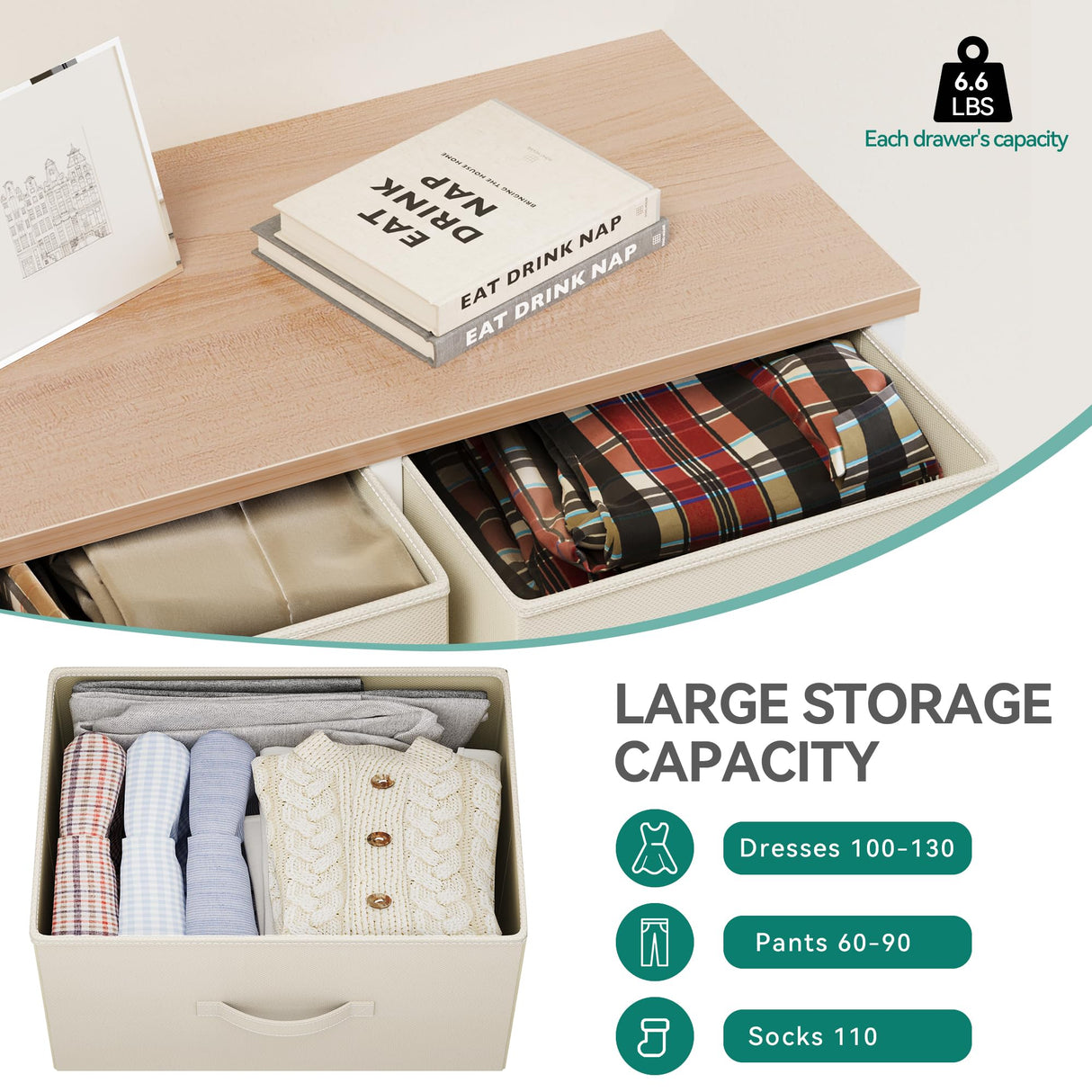 YITAHOME Dresser with 9 Drawers - Fabric Storage Tower, Tall Chest Organizer Unit for Living Room, Entryway with Sturdy Steel Frame, Wooden Top, Cream YITAHOME