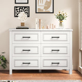 DWVO Farmhouse Wooden Dresser TV Stand with Power Outlet, 6-Drawer Dresser with Large Storage Drawers and Bar Handles, Ideal for Bedroom, Living Room, Hallway, 47.2" x 15.7" x 33.4" - White DWVO