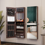 FREDEES LED Jewelry Wardrobe with 42.52" Tall Door Mirror, Full Length Mirror Jewelry Cabinet, Lockable Jewelry Organizer, Wall/Door Jewelry Box and Organizer / 2 Small Storage Boxes (Brown) FREDEES