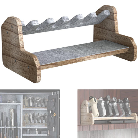 Aoanoko Pistol Rack for Gun Safe, Handgun Rack with Non Slip Carpeted Surface, Pure Wood Made Pistol Stand for Gun Cabinet Storage Pistol Storage, 6 Slots Pistol Stand Aoanoko