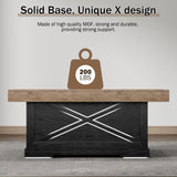 Lareth Coffee Table 39 in Rustic Center Table with X-Design Wooden Pedestal for Living Room, Space Saving, Rectangle Home Office Tea Accent Table for Apartment, Dark Oak Black Lareth