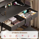 Seventable Vanity Desk Without Mirror, Makeup Vanity with Drawers and Charging Station, Small Desk with Storage for Bedroom, Simple Home Office Computer Desk for Small Spaces, Black Seventable