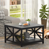 GreenForest Coffee Table with Storage for Living Room, Small Square Center Tables with Seamless One-Piece Tabletop Farmhouse Style, Black GreenForest