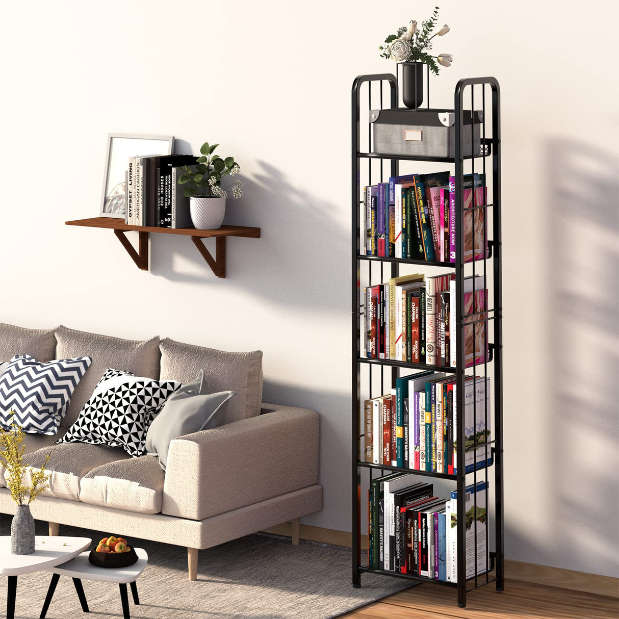 Azheruol Bookshelf Storage Shelf Bookcase Freestanding Storage Stand for Living Room, Bedroom, Kitchen Rust Resistance Easy Assembly Free Combination Multi-Functional Organizer (5 Tiers, Black) Azheruol