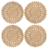 DELAQIKO 13.8" Round Corn Husk Placemats | Boho Woven Rattan Table Mats | Natural Spring Farmhouse Plate Chargers | Handmade Rustic Wicker Place Mats for Christmas Wedding (Set of 4) DELAQIKO