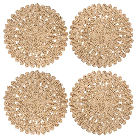 DELAQIKO 13.8" Round Corn Husk Placemats | Boho Woven Rattan Table Mats | Natural Spring Farmhouse Plate Chargers | Handmade Rustic Wicker Place Mats for Christmas Wedding (Set of 4) DELAQIKO