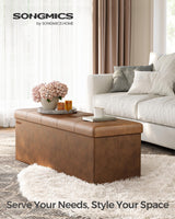 SONGMICS Mazie Collection - 43 Inches Folding Storage Ottoman Bench, Ottoman with Storage, Foot Rest Stool, Load 660 lb, Living Room, Bedroom, Entryway, Synthetic Leather, Coffee Brown ULSF070K01 SONGMICS