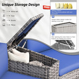 VONZOY Patio Sectional Furniture Outdoor 11-Piece Grey Rattan Curved Sofa Set with Storage Table, Pillows, Fit for Pool Backyard Balcony Porch Lawn (Navy) VONZOY