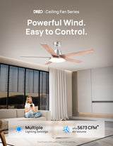 Dreo Ceiling Fans with Lights and Remote, 52 Inch, 6 Speeds, 5 Color Tones Dimmable LED, Quiet Reversible DC Motor, 8H Timer, Silver Ceiling Fan for Bedroom, Living Room, Easy to Install Dreo