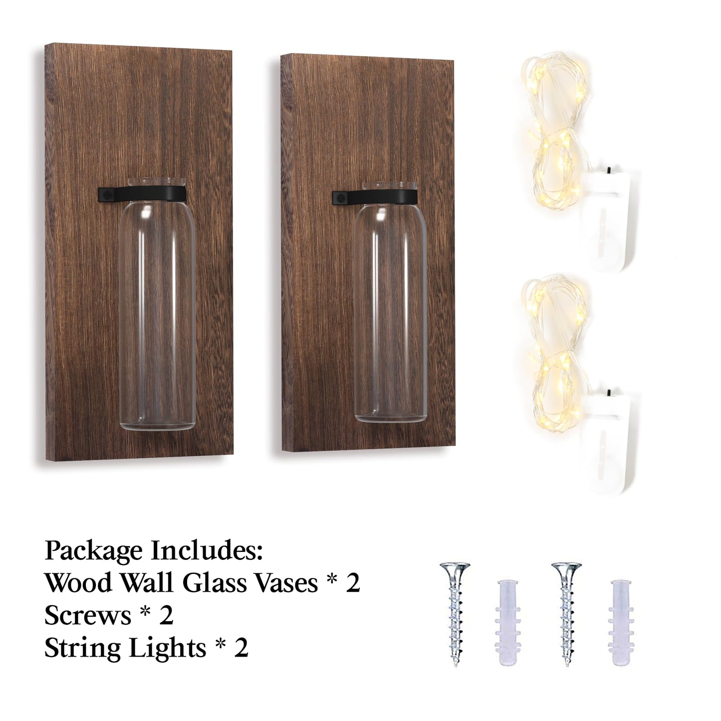 Heiple 2 Pack Wood Farmhouse Decor Sconces, Wall Planters for Indoor Plants, Wood Glass Wall Decor for Bathroom, Farmhouse Wall Hanging Glass Wall Vase Sconces (Brown)