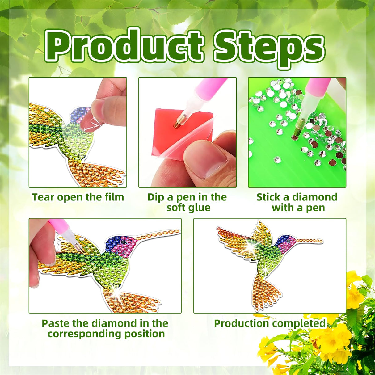 JeCuiK 6 Pcs Diamond Painting Wind Chimes Rhinestone Hummingbird Diamond Art Suncatcher Double Sided 5D DIY Diamond Painting Kits for Adults Christmas Ornament Best Gifts for Mom JeCuiK