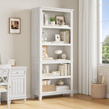 IDEALHOUSE 5 Tier Bookcase with Adjustable Shelves, 71" Tall Narrow Bookshelf w/Wooden Legs, Farmhouse Narrow Bookcase for Living Room Apartment Office (1, White) IDEALHOUSE