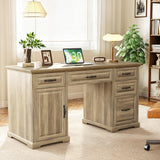 Marsail 60″ Farmhouse Executive Desk, Home Office Desk with Storage Cabinet, Charging Station, Adjustable Shelf, and File Drawer, Rustic Computer Writing Desk for Work & Study, Natural Marsail