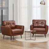 TYBOATLE Accent Chairs Set of 2, Comfy Modern Living Room Brown Leather Reading Accent Chairs Tufted Mid Century Arm Chair Small Salon Chair for Office Bedroom (2, Brown) TYBOATLE