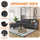 ZeeFu Convertible Sectional Sofa Couch: Dark Gray 3Seat L-Shaped Sectional Sofa Couches with Storage Ottoman - Modern Linen Fabric Small Sofa Furniture Set for Living Room Office Small Space Apartment ZeeFu
