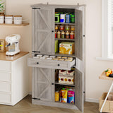 BORNOON Pantry Organizers and Storage Cabinet, 70” Barn Door White Kitchen Cabinet with Drawers and Adjustable Shelf, Tall Pantry for Kitchen, Dining Room, Living Room Bedroom BORNOON