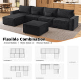 ovios Modular Sectional Sofa Couch, L-Shaped Minimalist Couches with 2 Ottomans Chaise, Comfy Deep Seat Cloud Plush Corduroy Living Room Sofas Set, 6 Seat Large Cushions, Black ovios