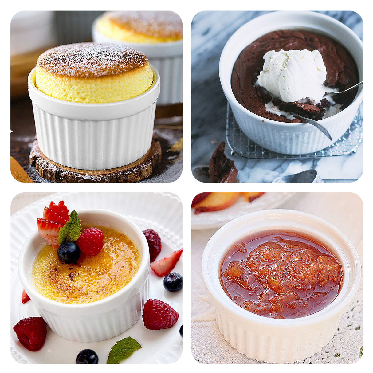 Ramekins 6 oz, Set of 8, Creme Brulee Ramekins, Souffle Dishes, Oven Safe Porcelain Ramiken Bowls For Custard, Lava Cakes, Pudding, Flan, Mini Desserts, Jam and Ice Cream, Ramekins For Baking GPYG