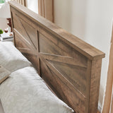 XIASLO Farmhouse King Size Bed Frame with Headboard, Sliding Barn Door Storage Cabinets, Sturdy Wood Slats Support, No Box Spring Needed, Noisy Free, Easy Assembly, Rustic Brown XIASLO