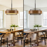 19.7 inch Farmhouse Chandeliers for Dining Room, 5-Light Rustic Large Round Black Chandelier Metal Wood Texture Interior Hanging Lighting for Entryway Kitchen Island Foyer Bedroom Living Room Corlaceling