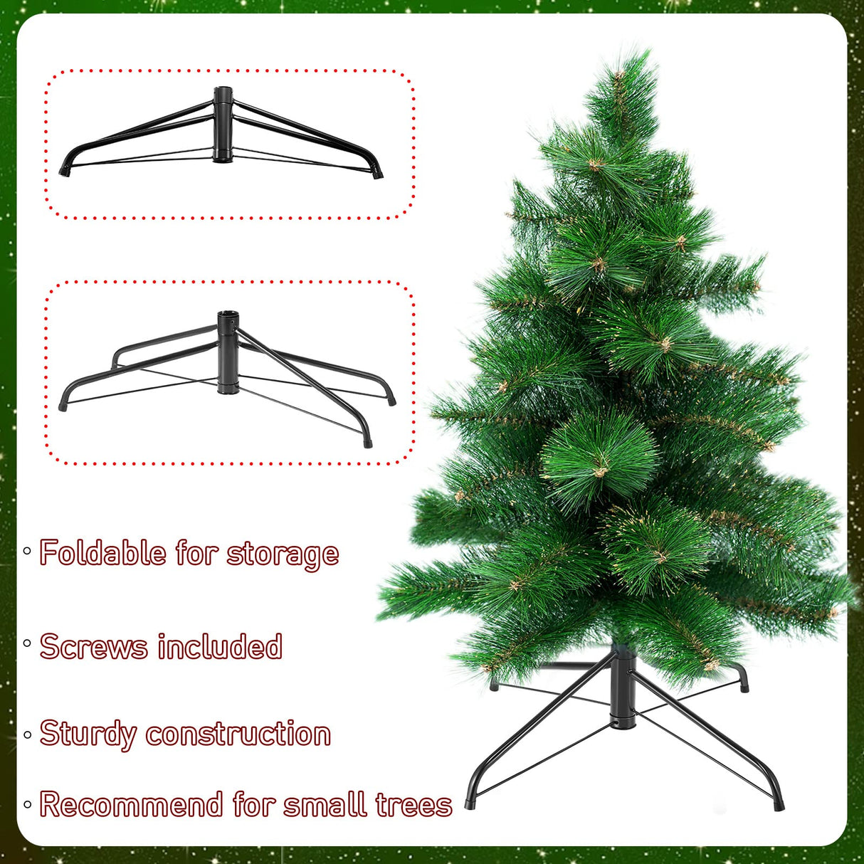 Roowest Folding Christmas Tree Stand Artificial Xmas Tree Base Holder Replacement Metal Tree Stand Base for Christmas Tree(16 Inch,Green) Roowest