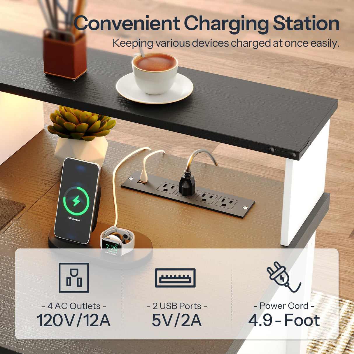 HOOBRO Farmhouse Executive Desk with Drawers, 63" Large Farmhouse Desk with Power Outlet & LED Light, Office Desk with Drawers, Computer Desk with File Cabinet, Writing Desk with Monitor Stand, White HOOBRO