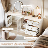 Tribesigns Extendable Vanity Desk and Dresser Combo, 78" L Shaped Vanity Table with Cabinet & 3 Drawers, Wood Dressing Table with 3 Side Shelves for Women & Girls Bedroom (Without Mirror) Tribesigns