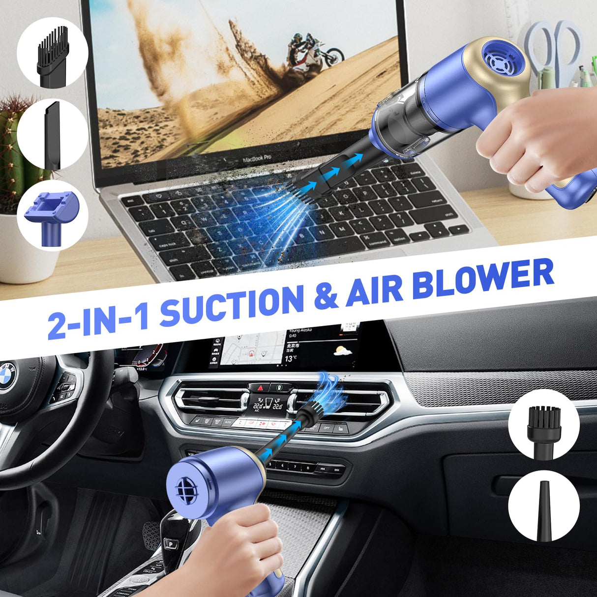AHNR Handheld Car Vacuum Cleaner Cordless with Brushless Motor, 20000PA High Power Vacuum Cleaner & Air Duster, 3 in 1 Keyboard Portable Vacuum Cleaner, Mini Hand Held Vacuum Cleaner for Car Home AHNR